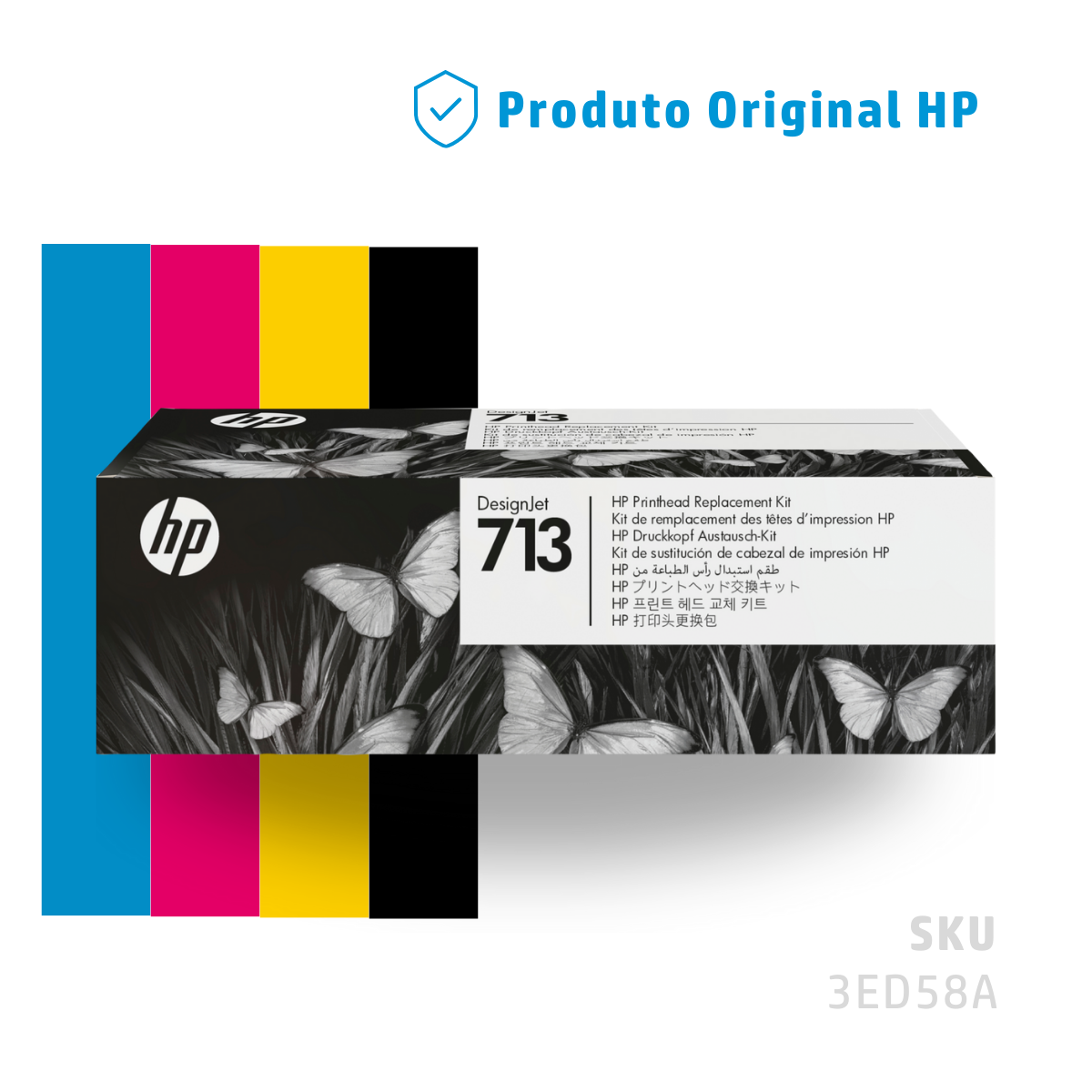 3ED58A - KIT DE SUBSTITUIÇÃO DE CABEÇA DE IMPRESSÃO PLOTTER DESIGNJET HP 713 PRETO, CIANO, MAGENTA E AMARELO