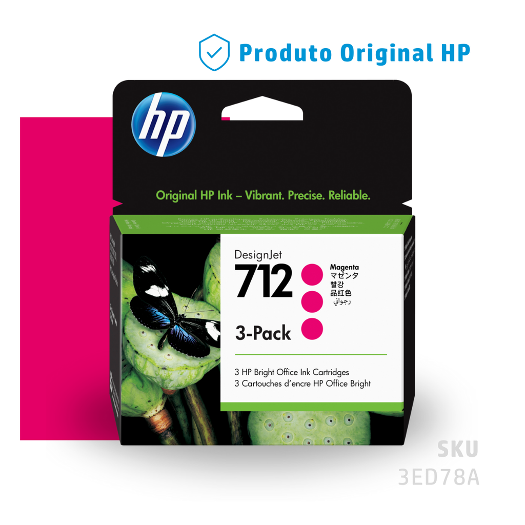3ED78A - KIT 03 UNIDADES CARTUCHO DE TINTA PLOTTER DESIGNJET HP 712 MAGENTA 29ML
