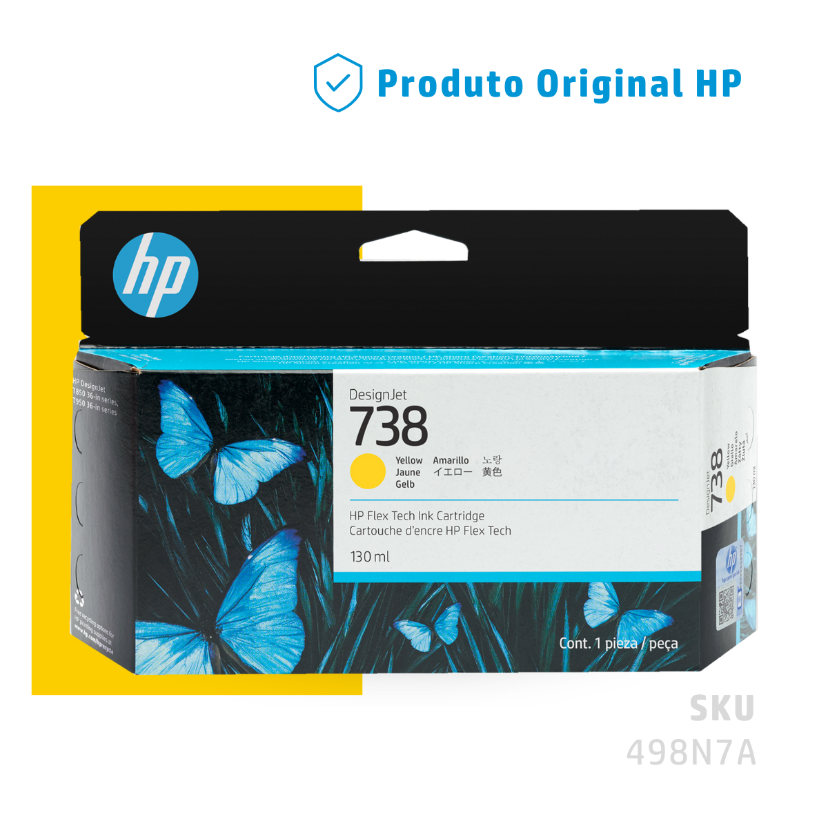 498N7A - CARTUCHO DE TINTA PLOTTER DESIGNJET HP 738 AMARELO 130ML