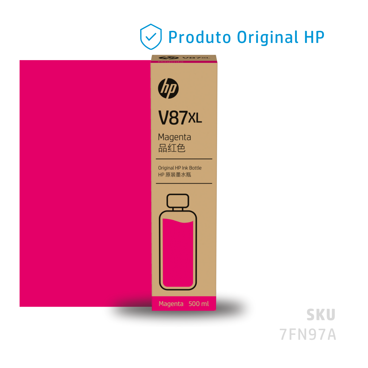 7FN97A - CARTUCHO TINTA PLOTTER HP V87XL MAGENTA GARRAFA 500ML