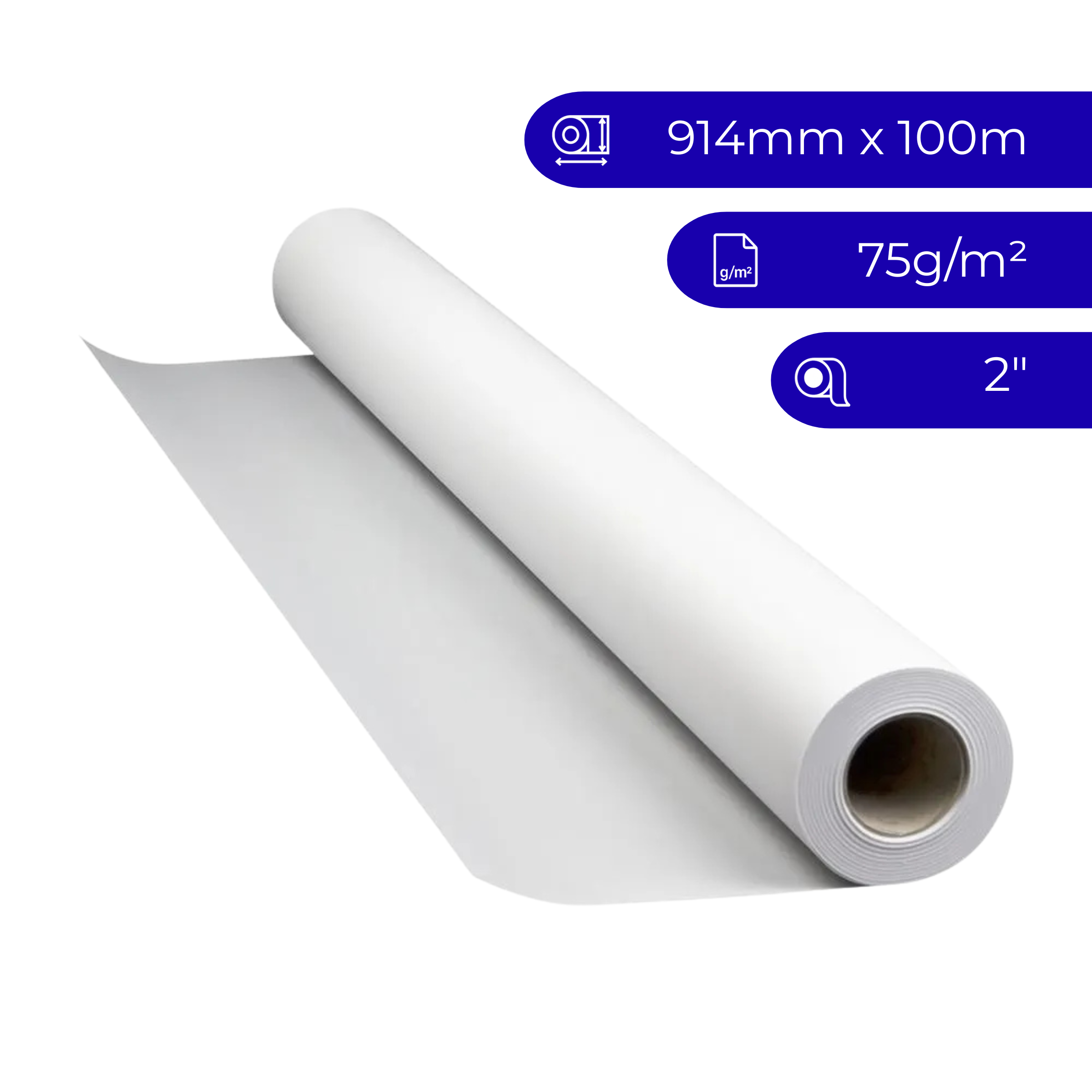 Bobina para Plotter Papel Sulfite 914mm x 100m 75g/m² tubete de 2"
