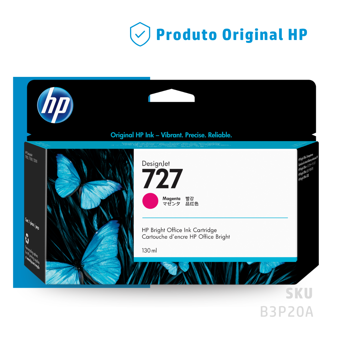 B3P20A - CARTUCHO DE TINTA PLOTTER DESIGNJET HP 727 MAGENTA 130ML