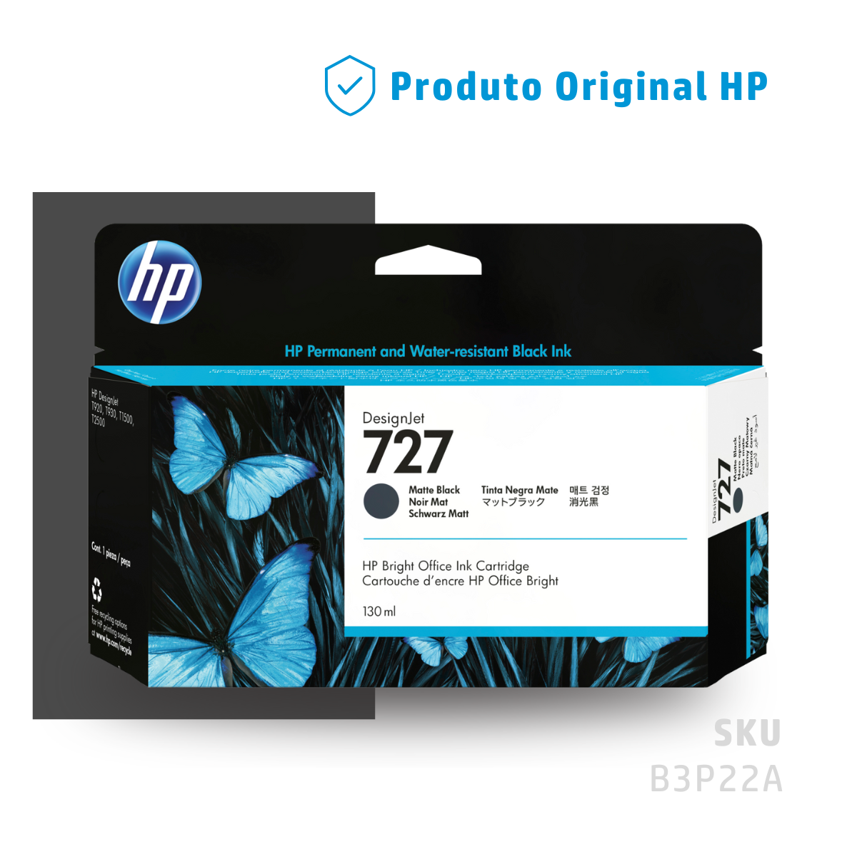 B3P22A - CARTUCHO DE TINTA PLOTTER DESIGNJET HP 727 PRETO FOSCO 130ML