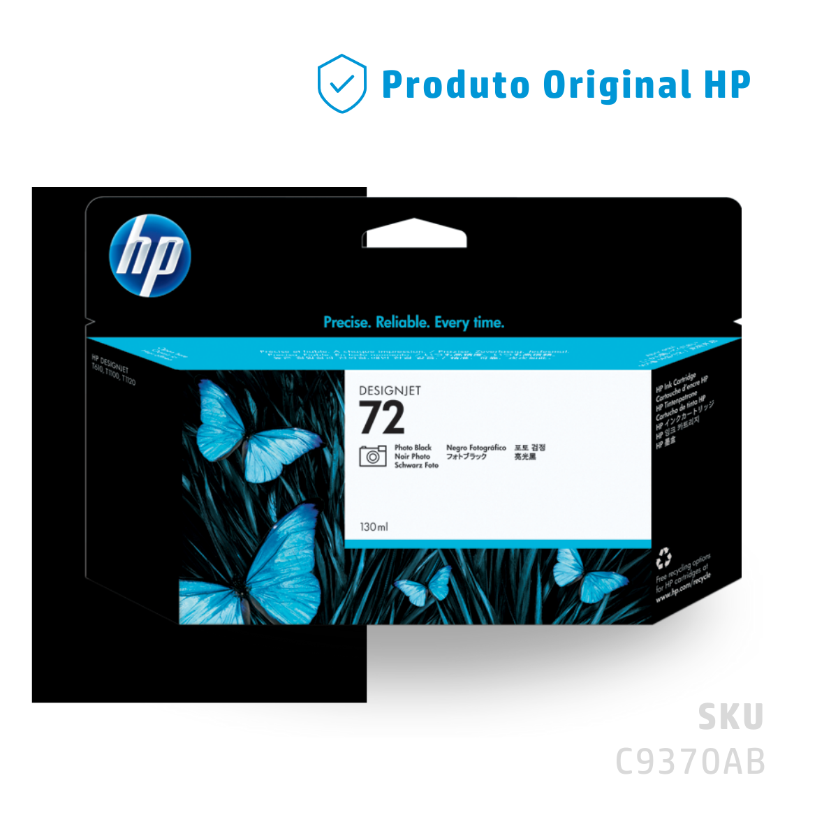 C9370AB - CARTUCHO DE TINTA PLOTTER DESIGNJET HP 72 PRETO FOTOGRÁFICO 130ML