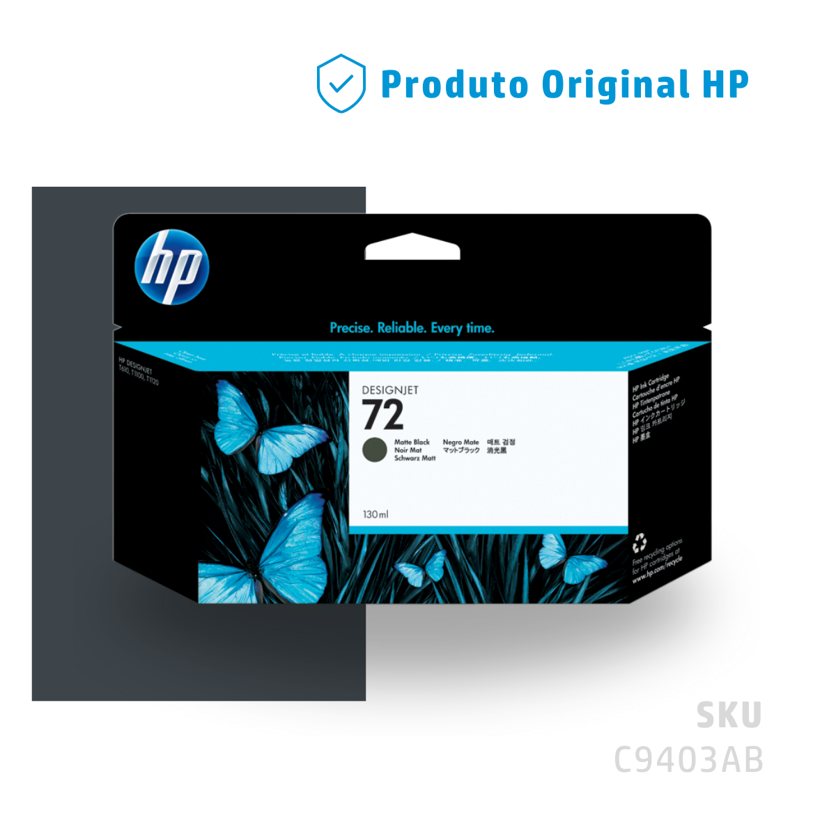 C9403AB - CARTUCHO DE TINTA PLOTTER DESIGNJET HP 72 PRETO FOSCO 130ML