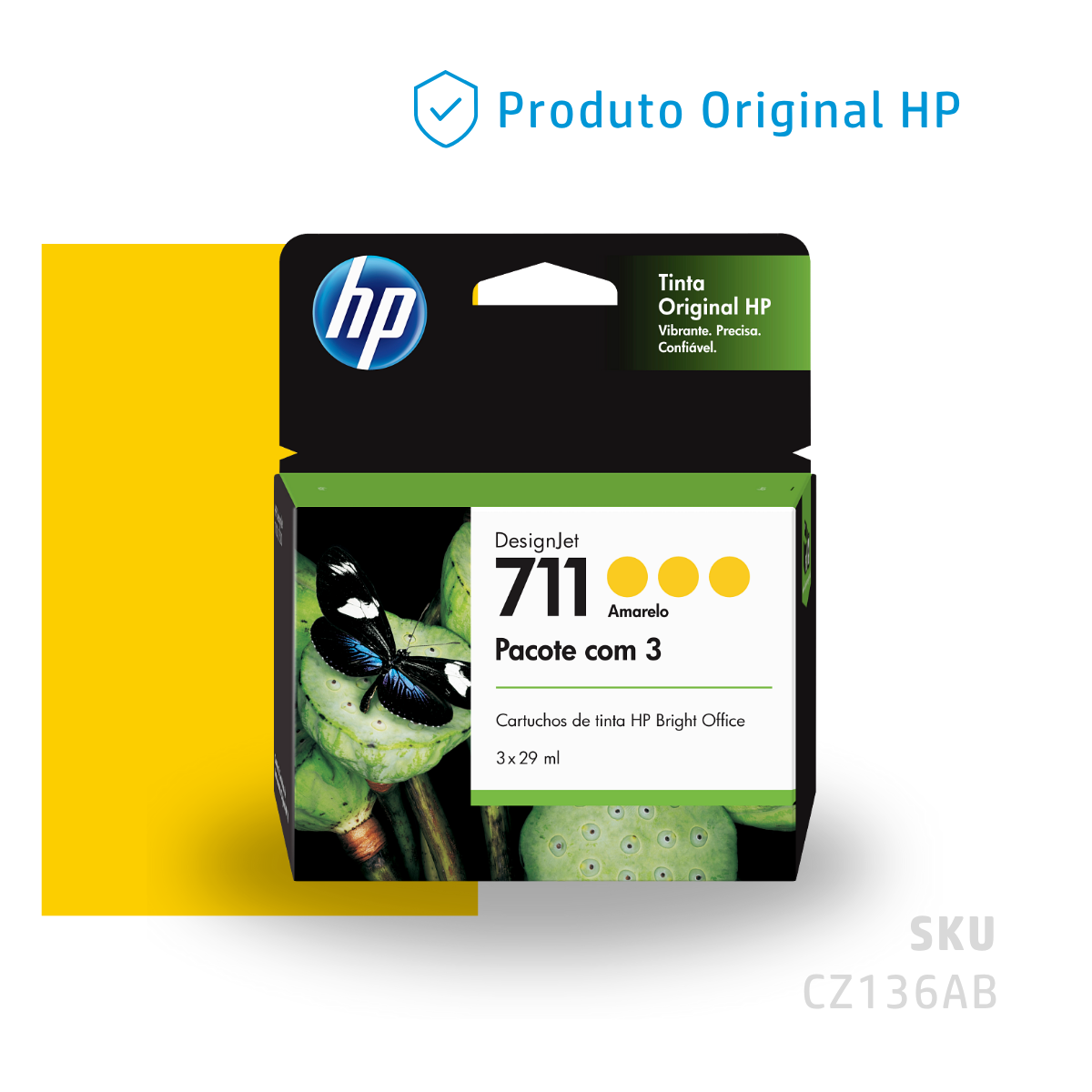 CZ136AB - CARTUCHO TINTA PLOTTER HP 711 AMARELO 29ML PACOTE COM 3 UNIDADES