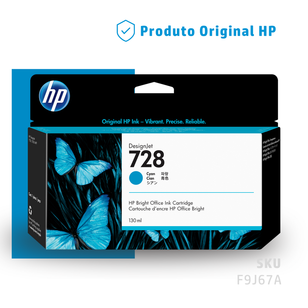 F9J67A - CARTUCHO DE TINTA PLOTTER DESIGNJET HP 728 CIANO 130ML