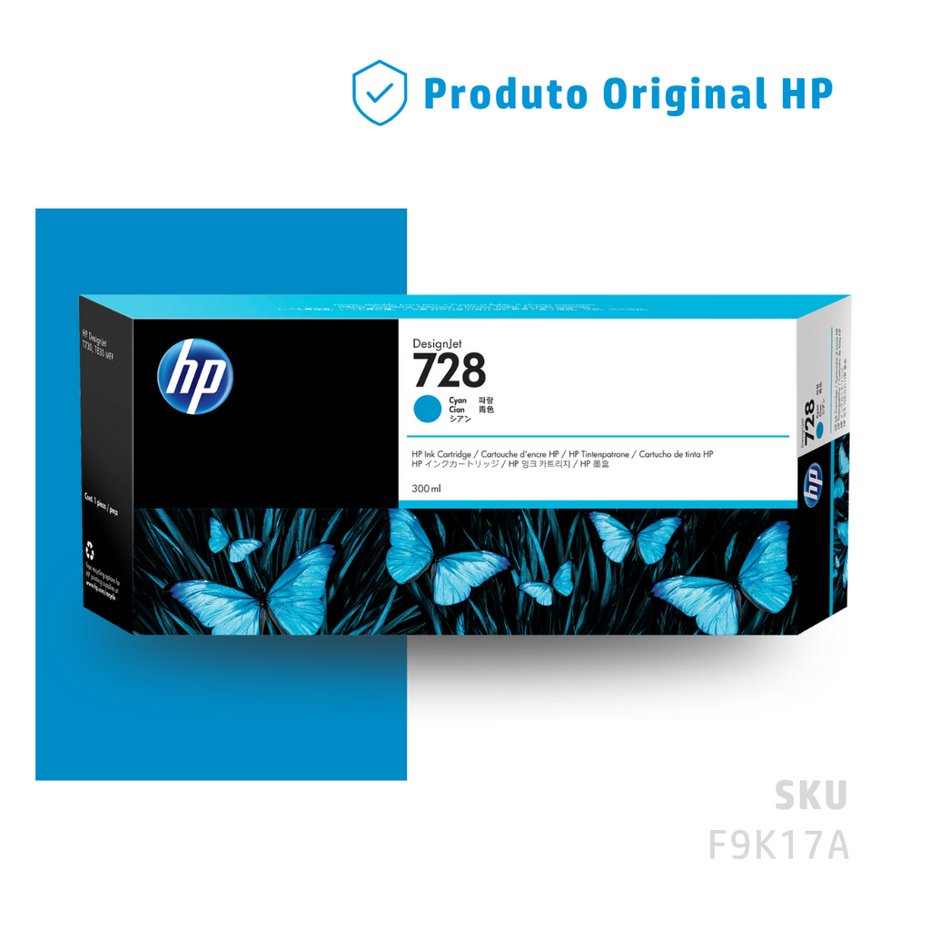 F9K17A - CARTUCHO DE TINTA PLOTTER DESIGNJET HP 728 CIANO 300ML