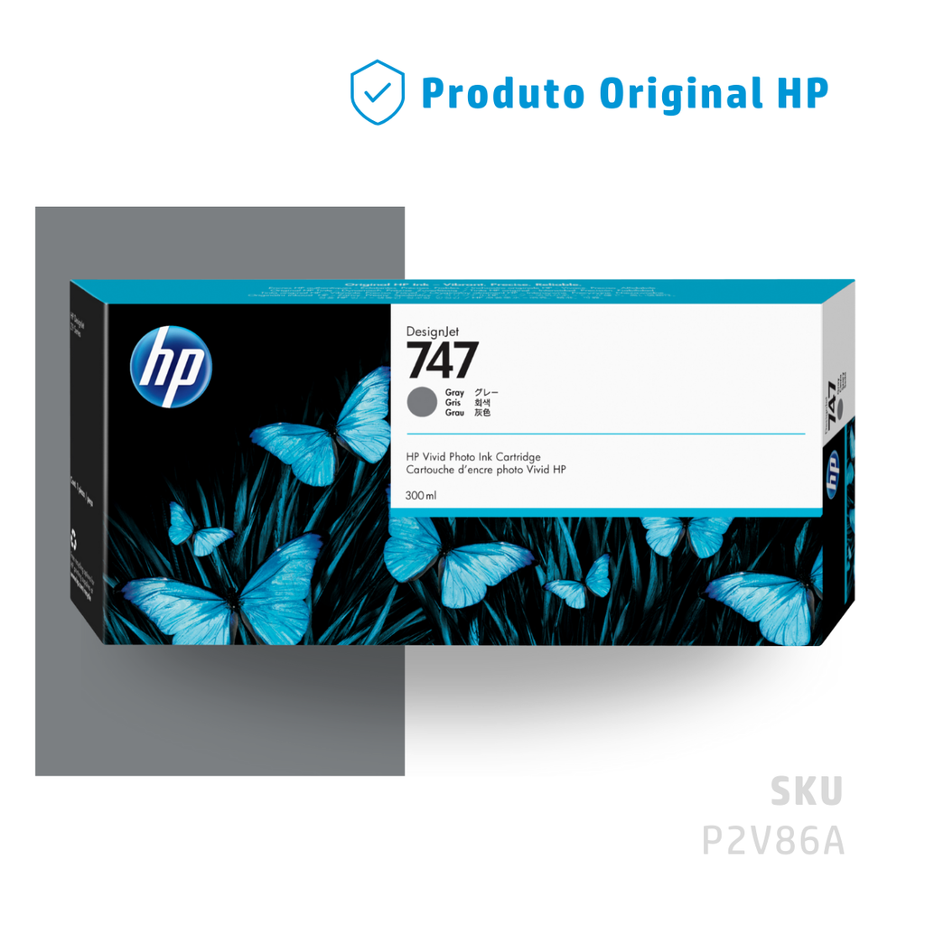 P2V86A - CARTUCHO DE TINTA PLOTTER DESIGNJET HP 747 CINZA 300ML